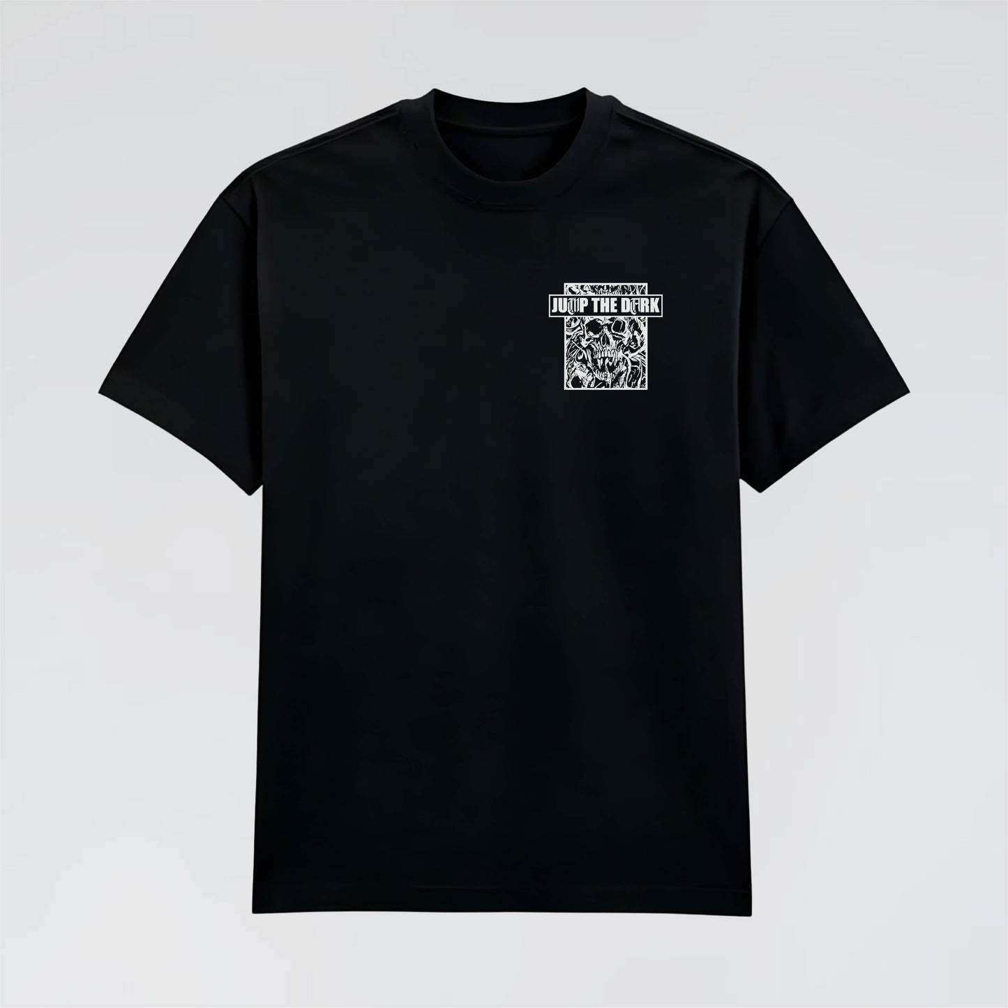 Black 180 GSM Organic Cotton Streetwear fashion T-Shirt by London independent brand Jump The Dark