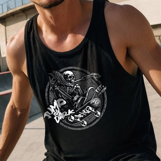Graphic Tank Top - Black Printed Streetwear Tank Top - Black Tank Top for Men - Jump The Dark