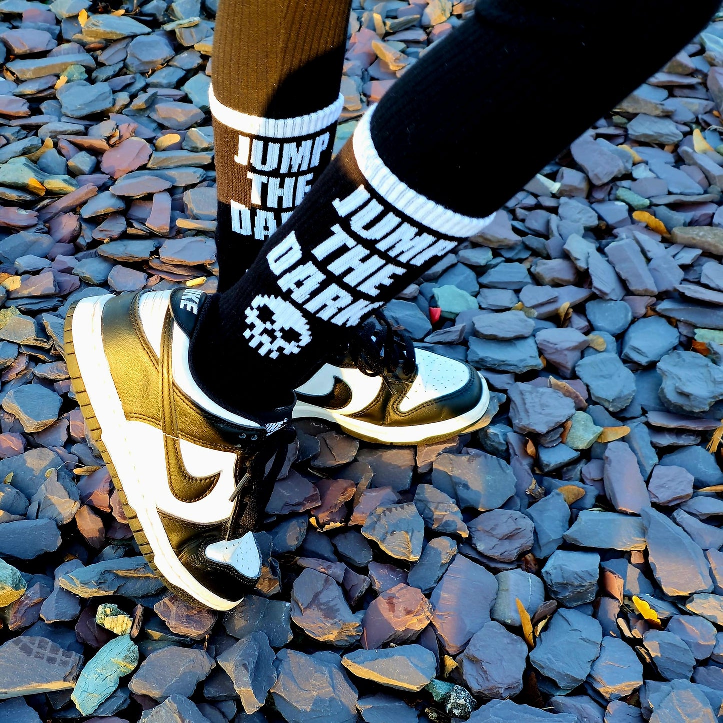 Jump The Dark - Crew Socks - Black Socks - Comfy Socks - Skull Socks