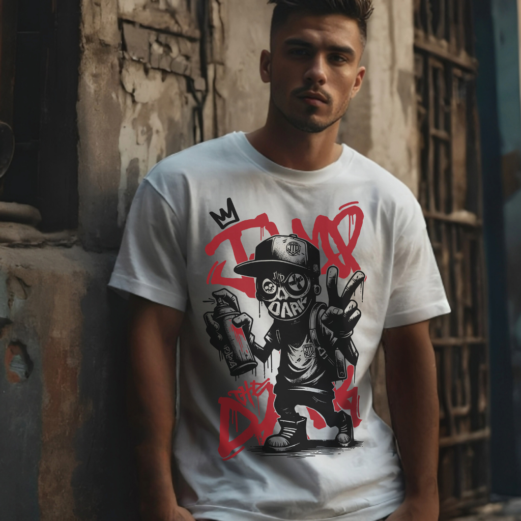 Unisex white streetwear t-shirt with graffiti front print – Jump The Dark