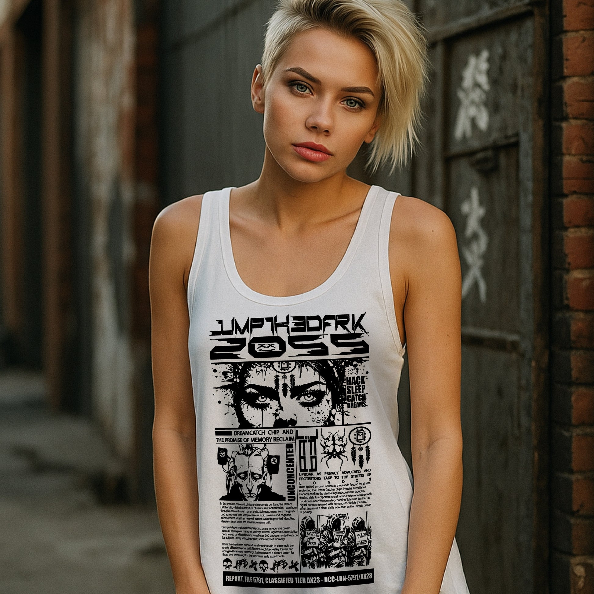 Womans Tank Top - Graphic Printed Vest - White Tank Top - Jump The Dark