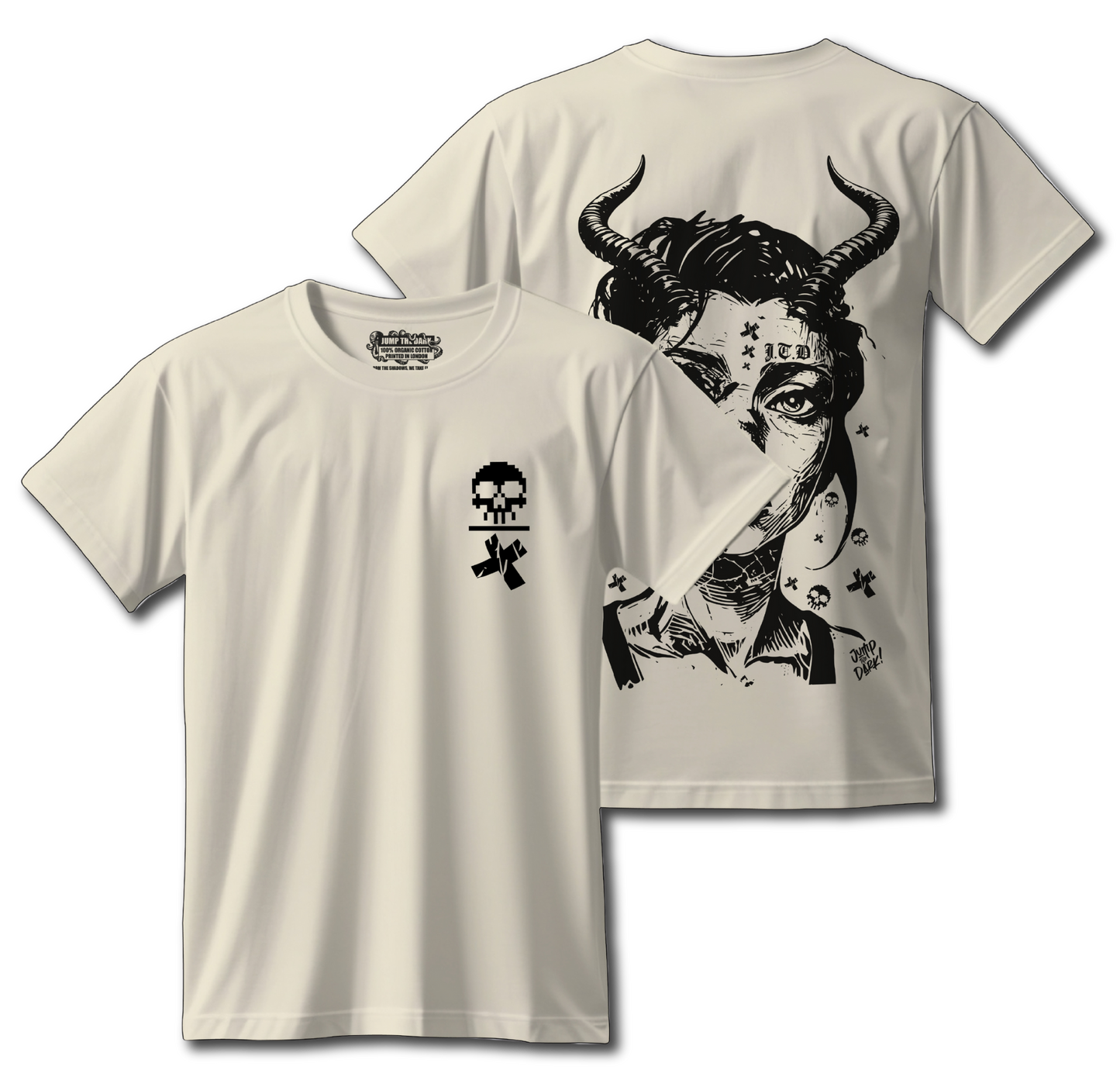 Dark Aesthetic Heavyweight Tee with Bold Back Print – Unisex Alternative Streetwear by Jump The Dark