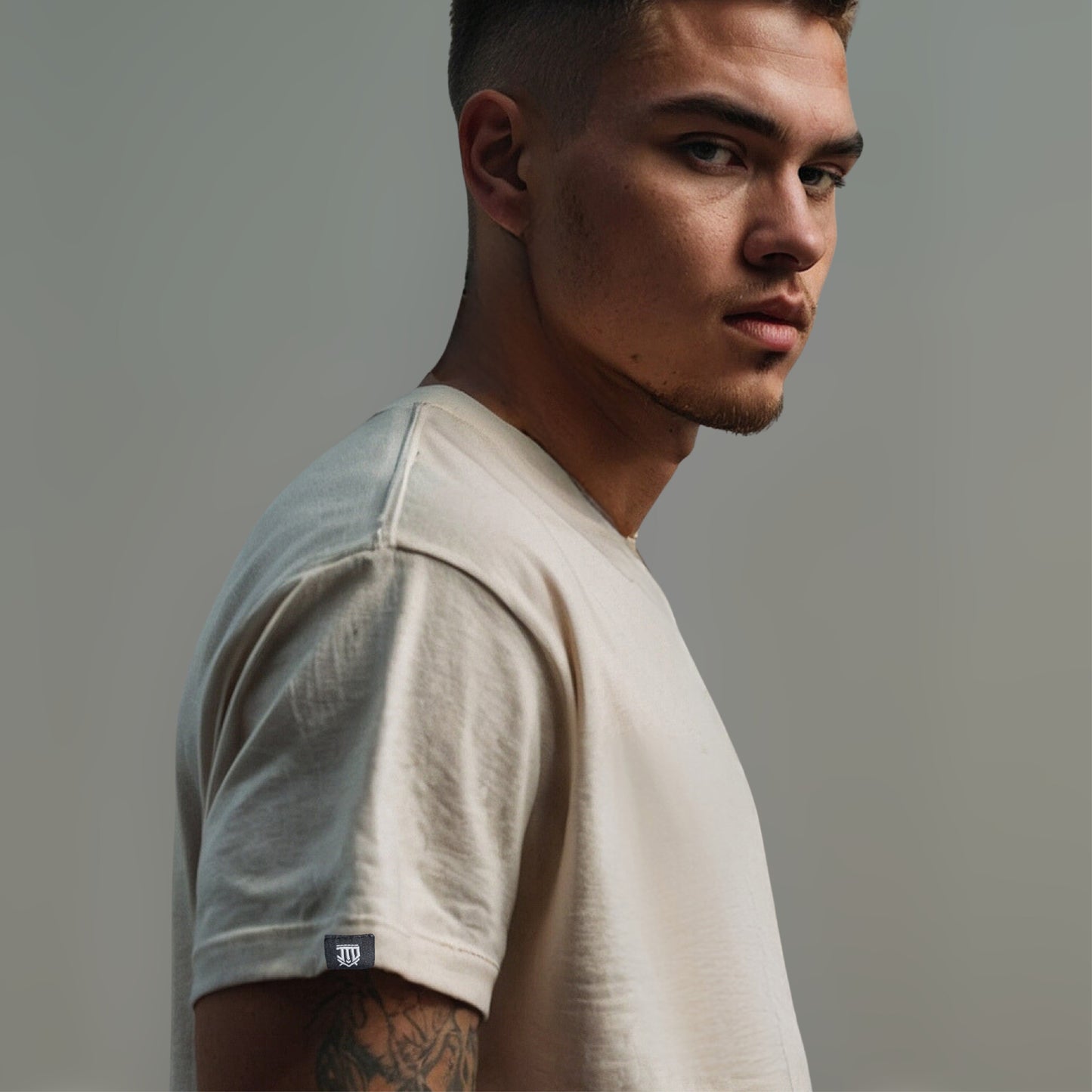 Urban T shirt - Hem Tag - Sleev Tag - Natural Beige Tee - Jump The Dark