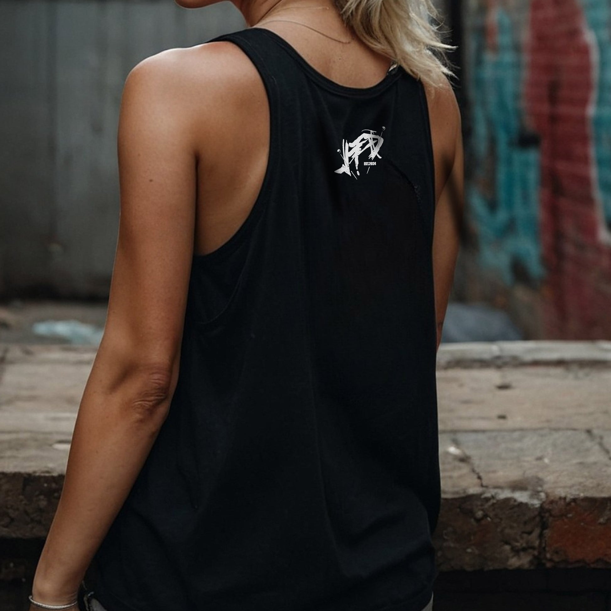 Womans Printed Tank Top - Streetwear Tanks - Printed Black Vest - Jump The Dark