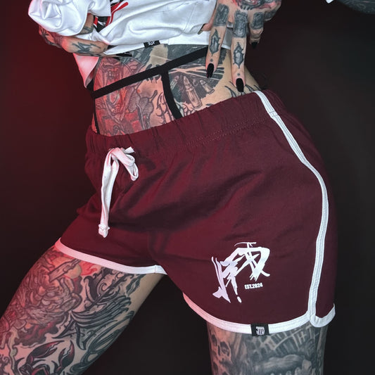 Streetwear Women’s Shorts - Burgundy Women’s Shorts - Retro Style Shorts for Women - Jump The Dark