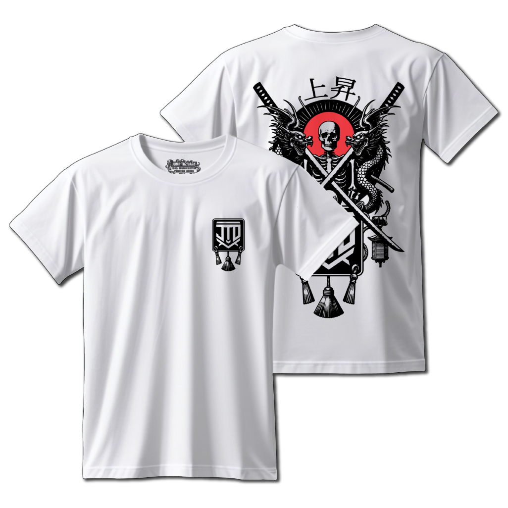 Front and Back Printed Tee - Skull T Shirt - Pocket Print - White - Jump The Dark