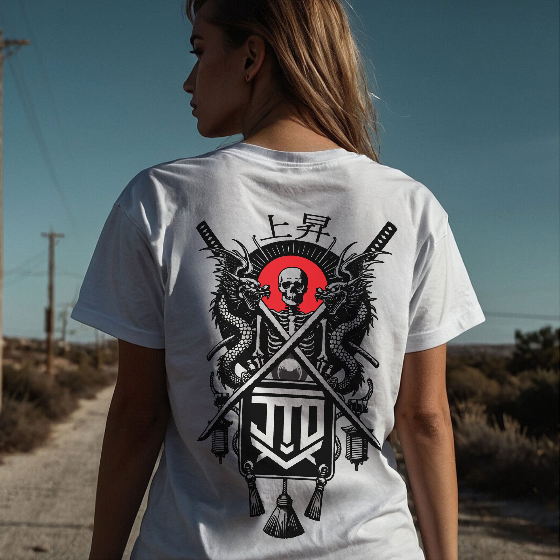 Women's T Shirt - White Tee - Graphic Print - Skull Tee - Shogun's Last Command - Jump The Dark