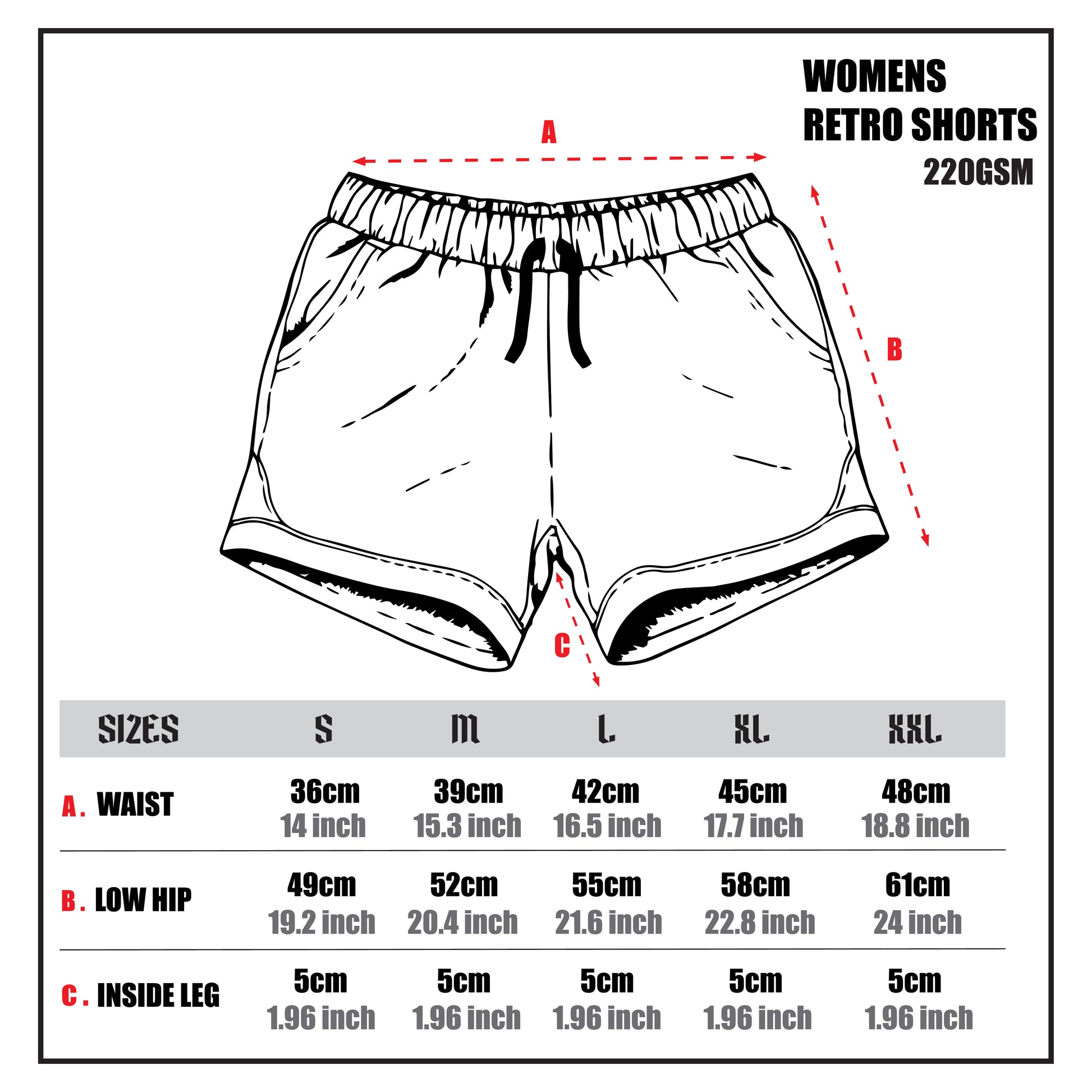 Size Guide - Women’s Retro Shorts - Jump The Dark