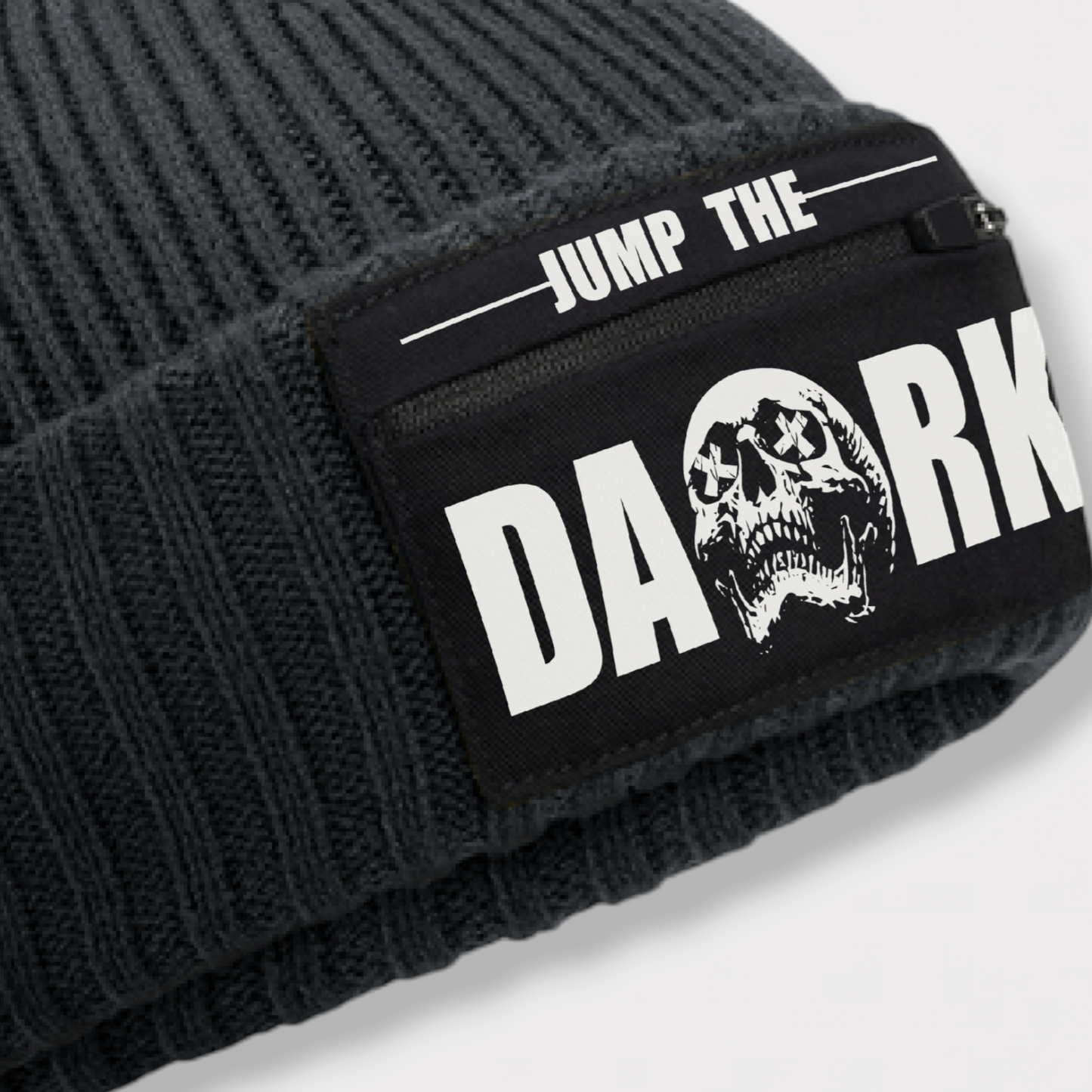 Minimalist Grey Streetwear Beanie with unique Zip Patch for everyday Wear - Best Selling Beanie Hats