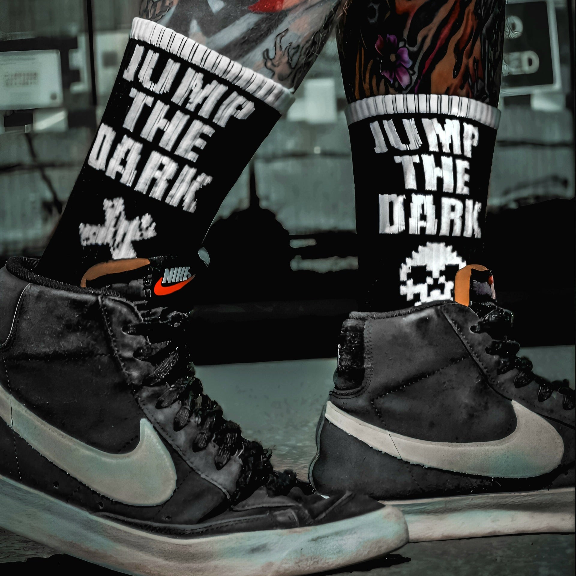 Graphic streetwear Socks for Men and women - Graphic black Socks - Jump The Dark