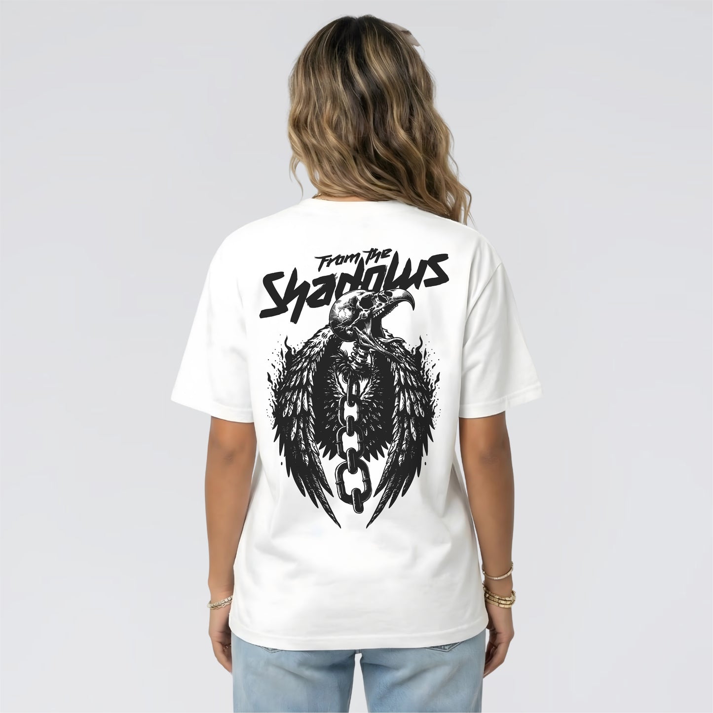 Unisex white Ascend T-shirt featuring bold graphic print by Jump The Dark