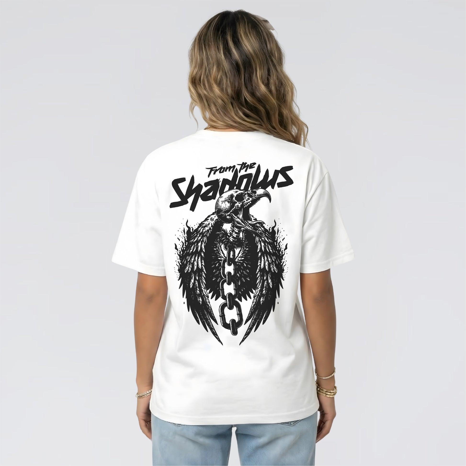 Unisex white Ascend T-shirt featuring bold graphic print by Jump The Dark