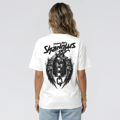 Unisex white Ascend T-shirt featuring bold graphic print by Jump The Dark