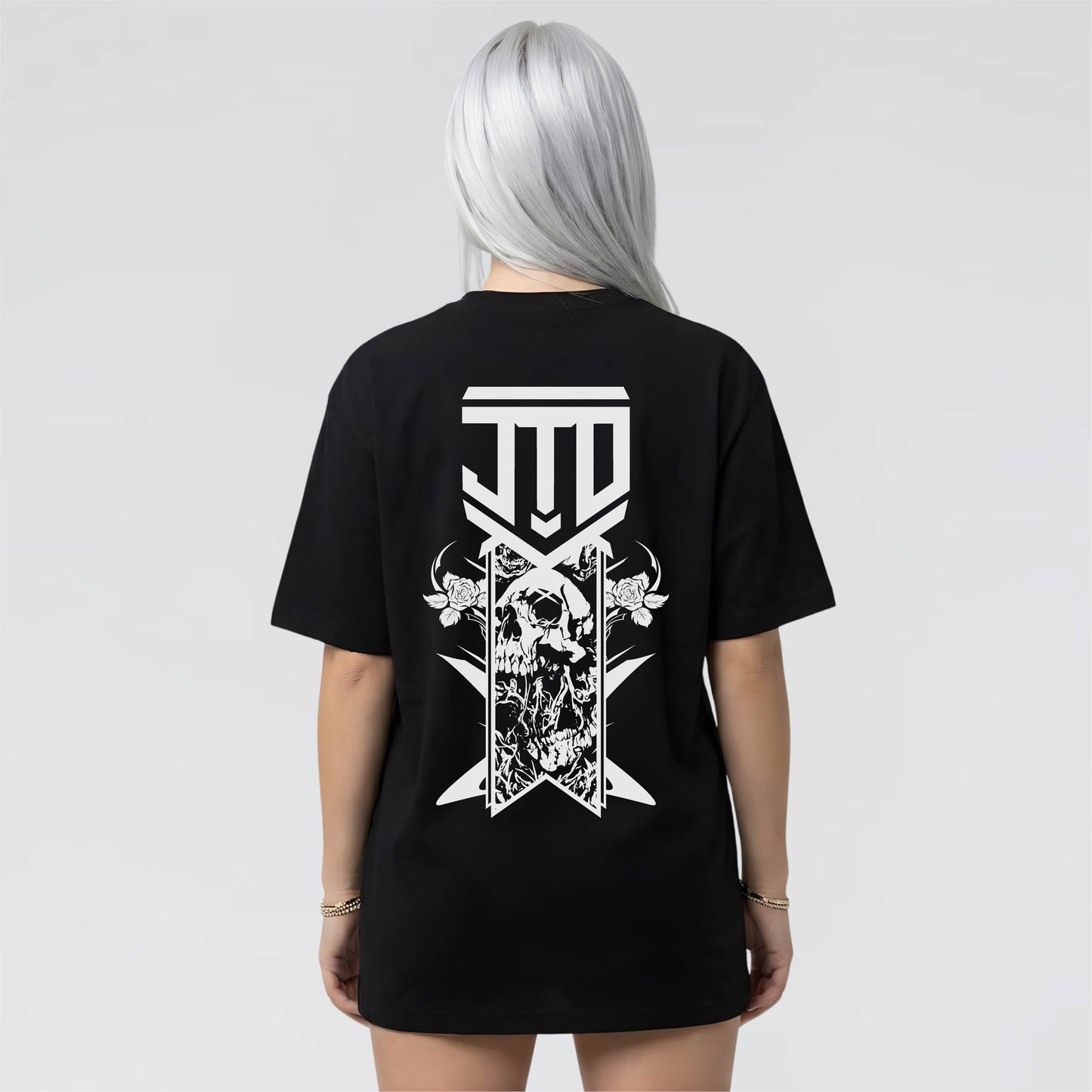 Unisex Fit Black and White graphic T-Shirt. Badge holds Weight by Jump The Dark.