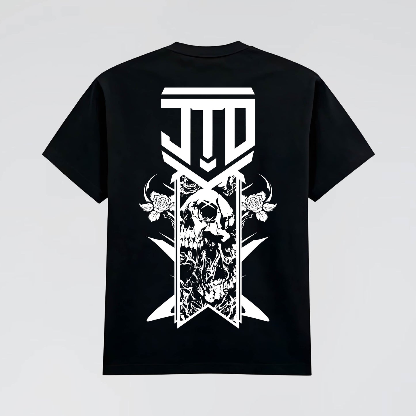 Black Midweight Graphic Streetwear T-Shirt with bold White Graphic back print.