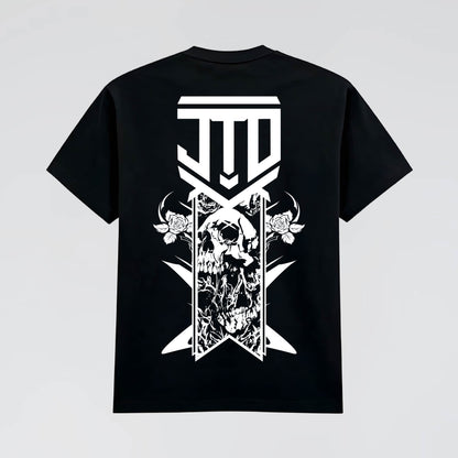 Black Midweight Graphic Streetwear T-Shirt with bold White Graphic back print.