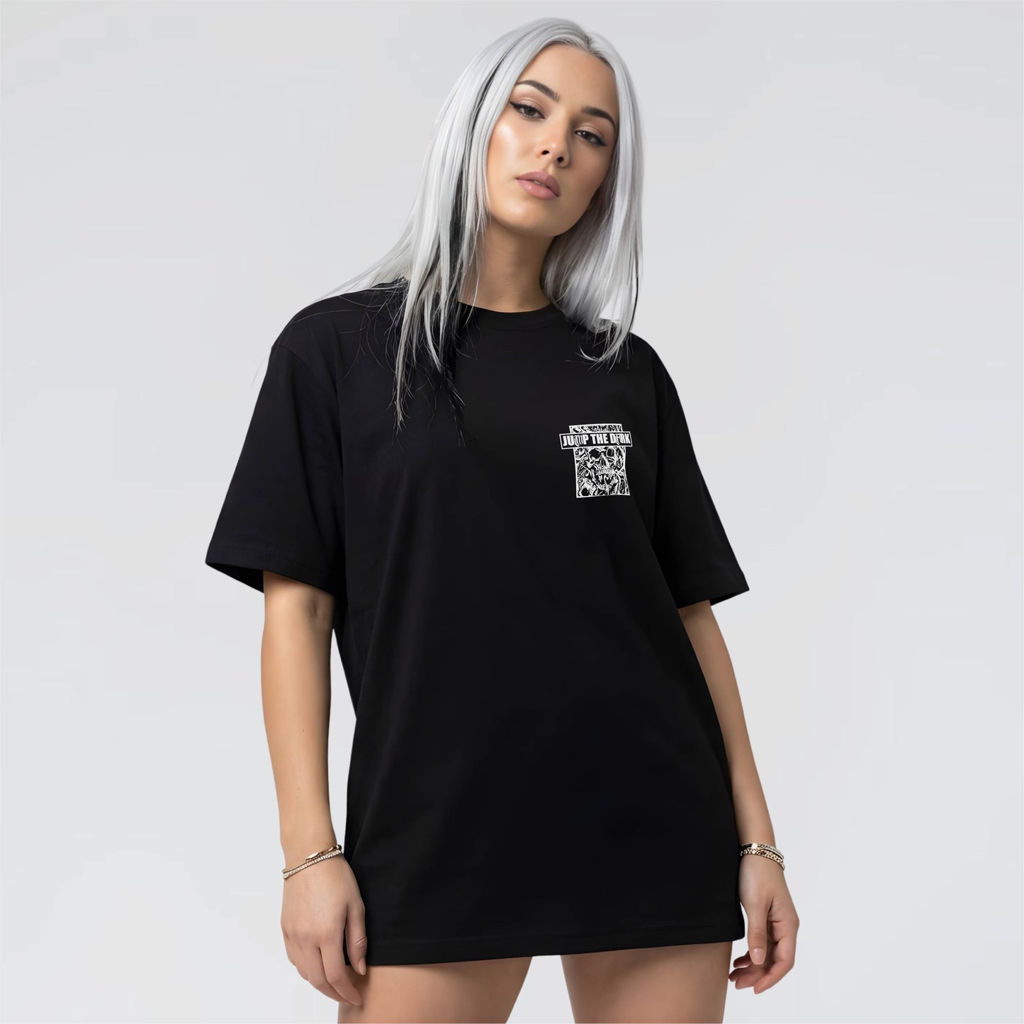 Black Regular fit Streetwear Tee with front and back print by Jump The Dark London UK.