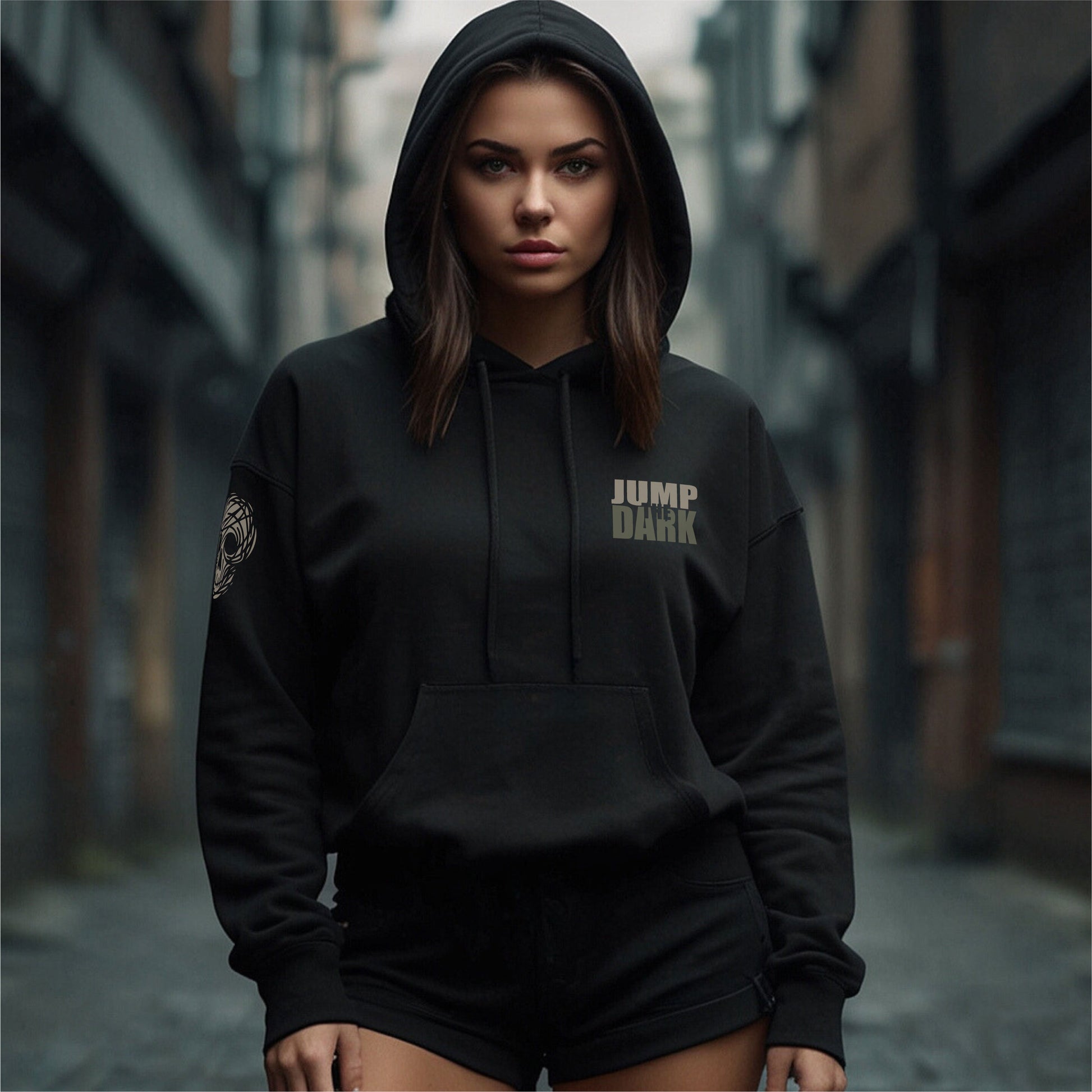 Printed Hoodie - Unisex - Pocket Print - Sleeve Print - The Bade - Jump The Dark