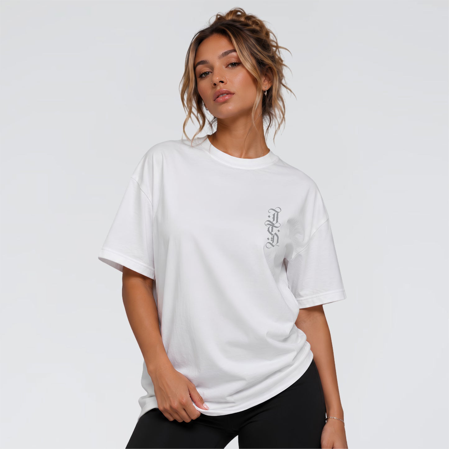 The Blackletter white heavyweight graphic T-shirt with white JTD gothic chest print