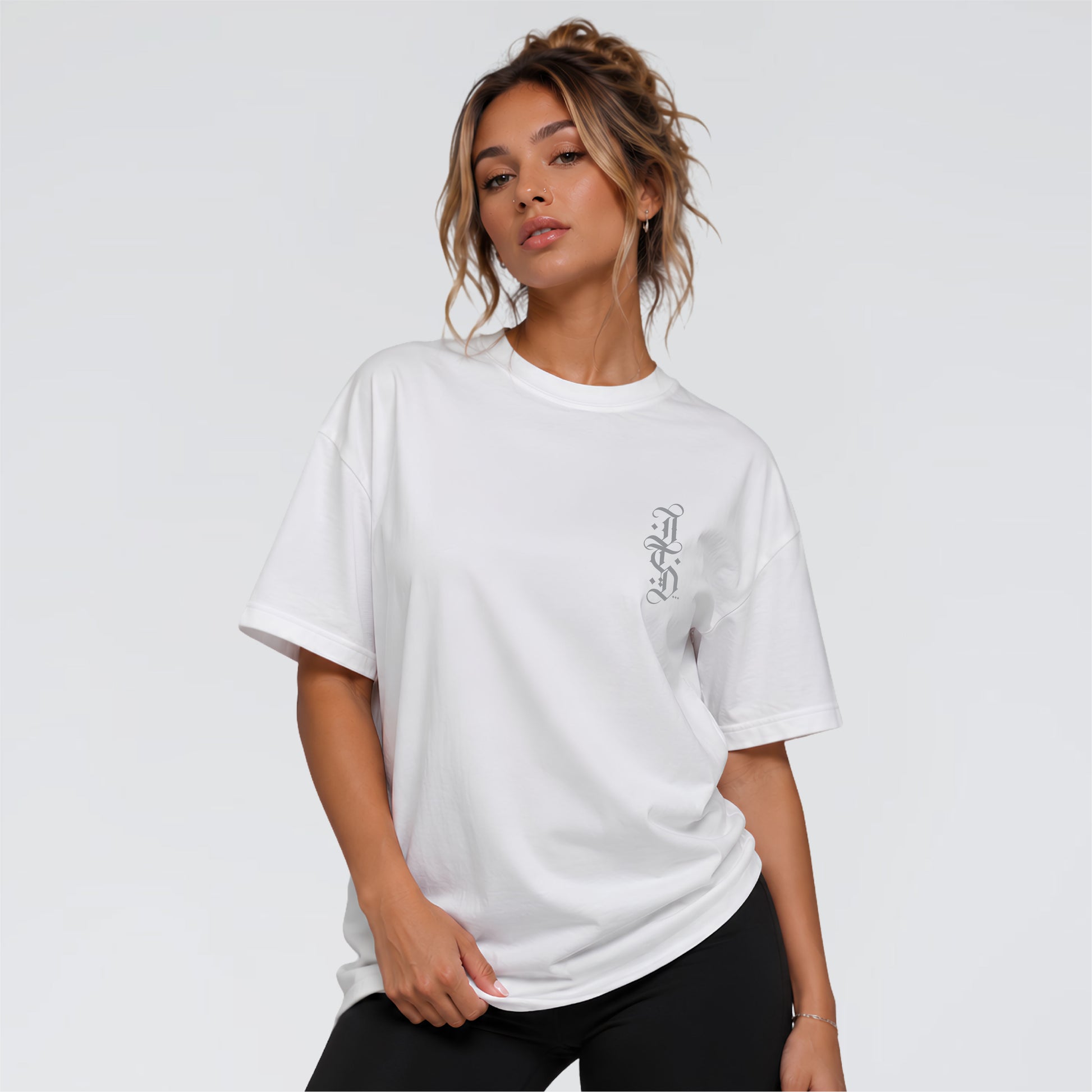 The Blackletter white heavyweight graphic T-shirt with white JTD gothic chest print