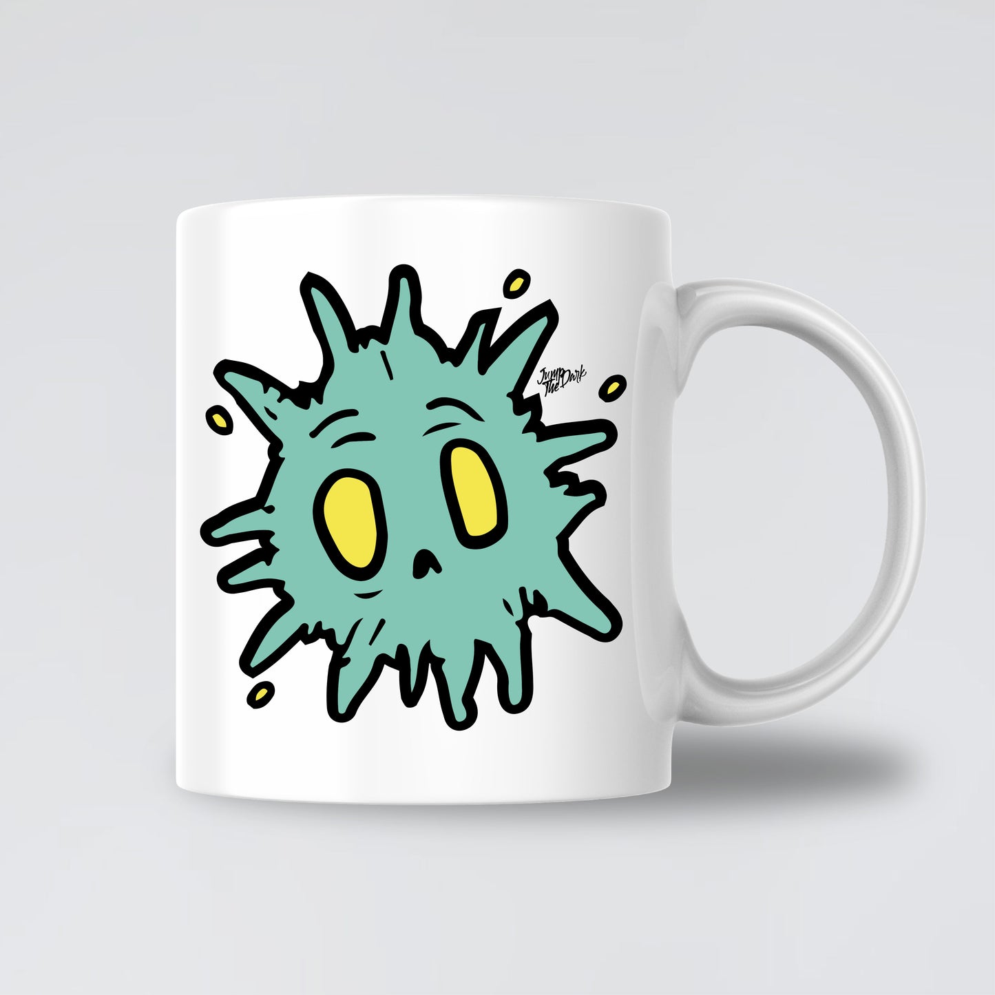 Plague Punk mug front view featuring virus character graphic on white 11oz ceramic mug