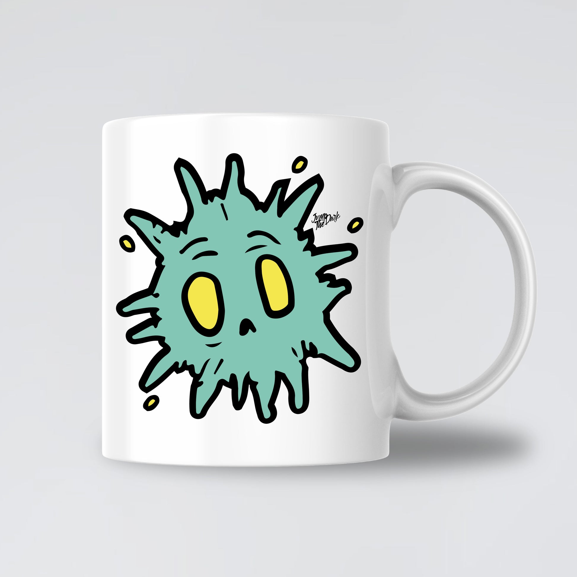 Plague Punk mug front view featuring virus character graphic on white 11oz ceramic mug