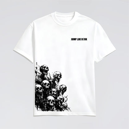 Contemporary street fashion t-shirt with black skull design