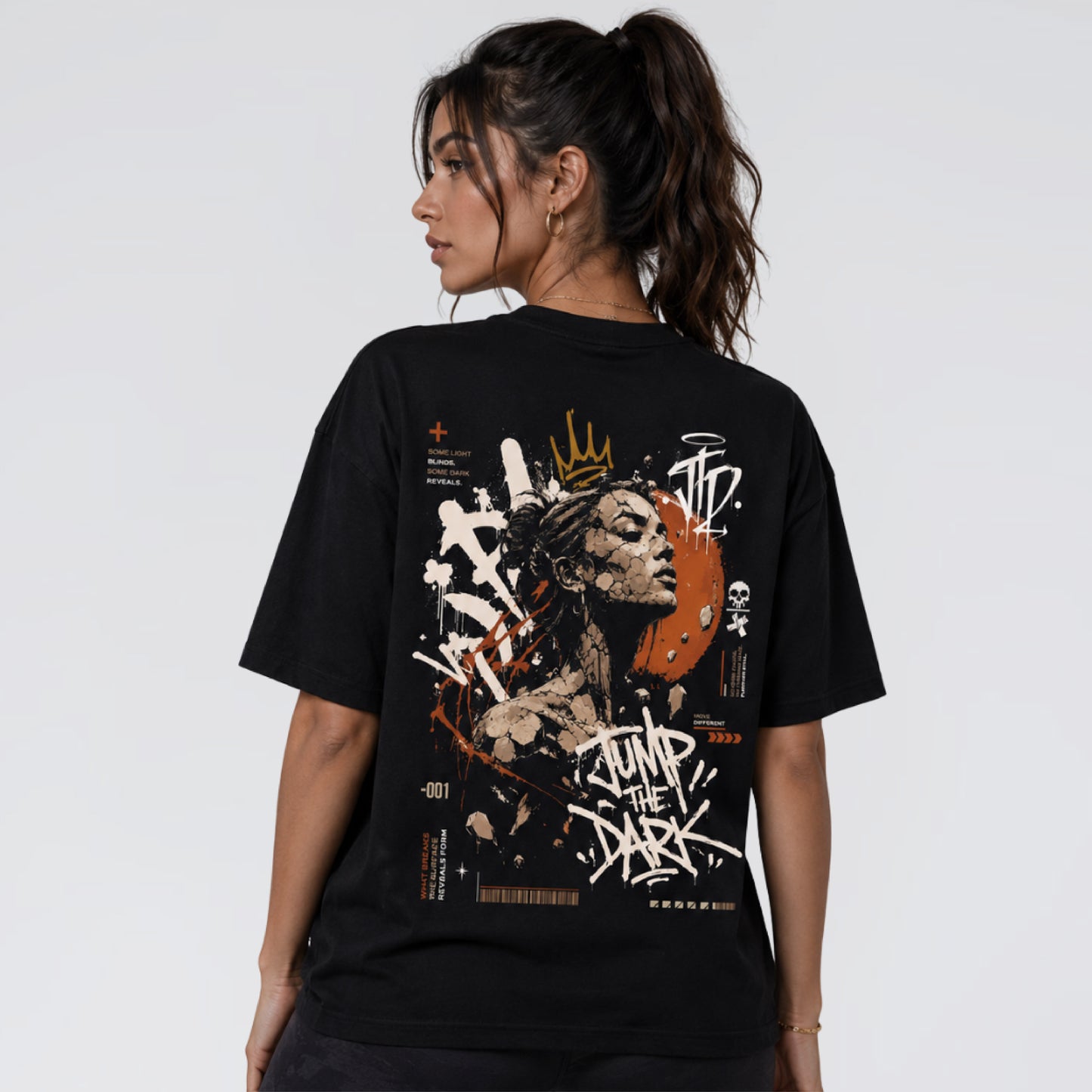 Back graphic of Broken Saint black streetwear t-shirt inspired by old school retro colours