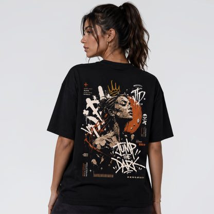 Back graphic of Broken Saint black streetwear t-shirt inspired by old school retro colours