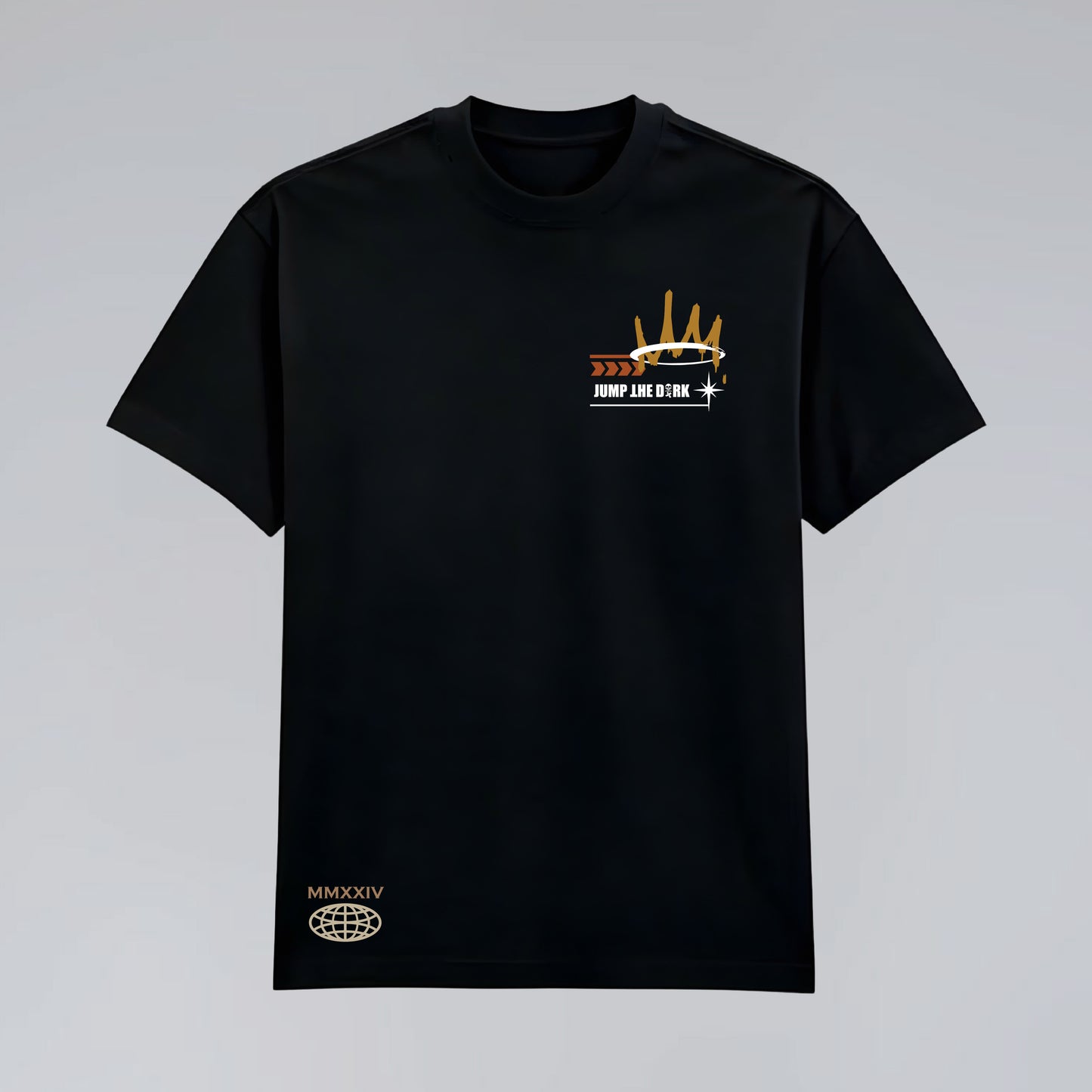 Front flat lay of Broken Saint black graphic tee.