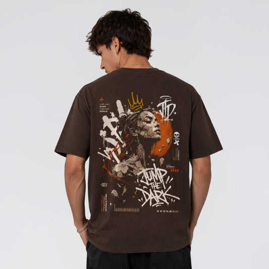 Back graphic of Broken Saint brown streetwear graphic t-shirt.