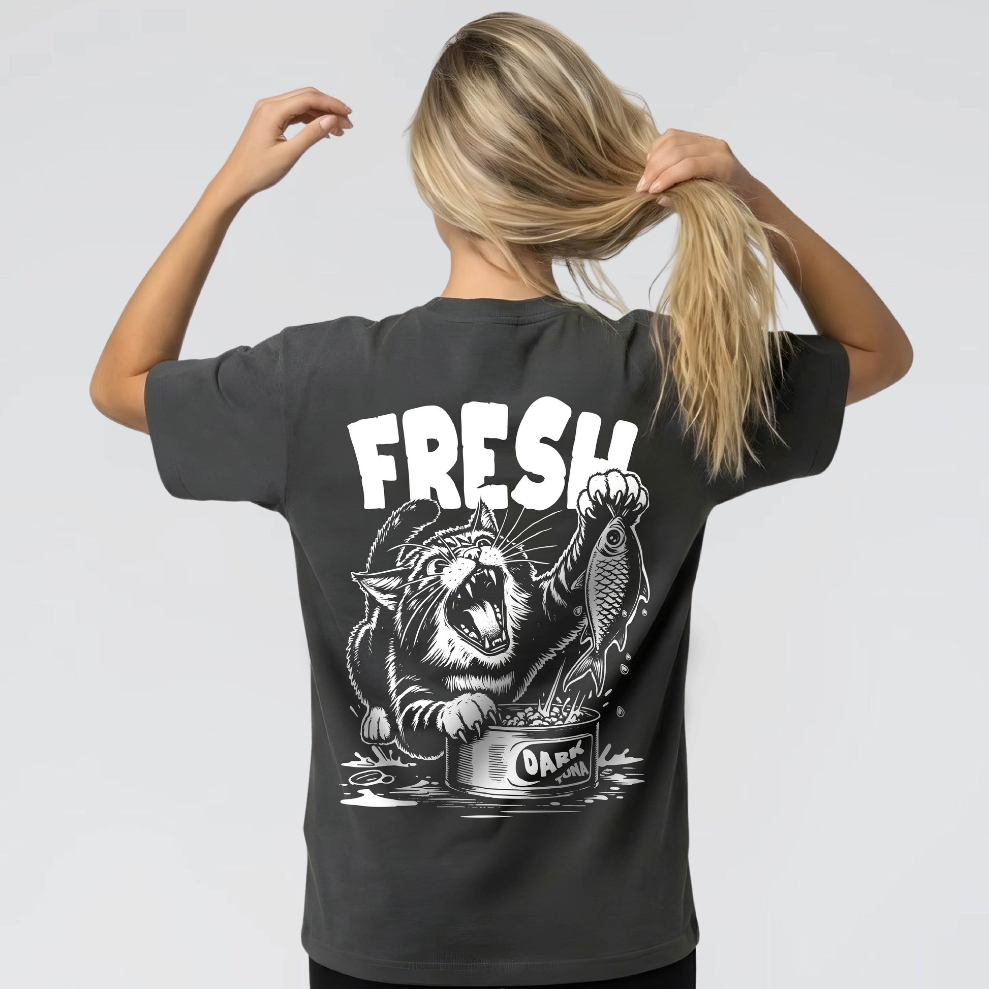 Men' and Women's Streetwear graphic T-Shirt, Cat vs Tuna by Jump The Dark