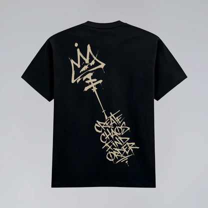 Back flat lay of Chaos and Order black graffiti inspired heavyweight tee.