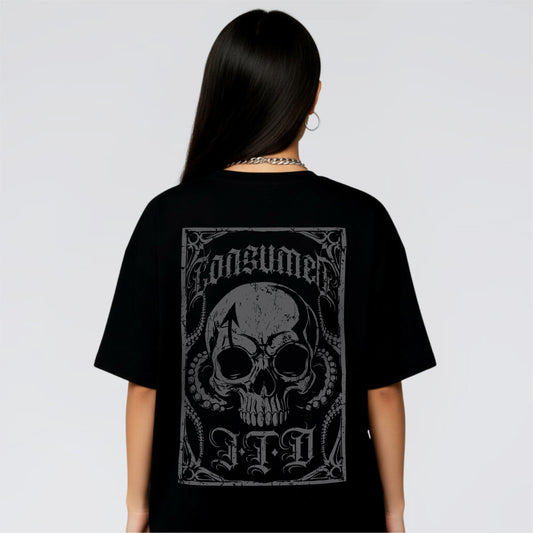 Gray on black skull graphic tee British brand