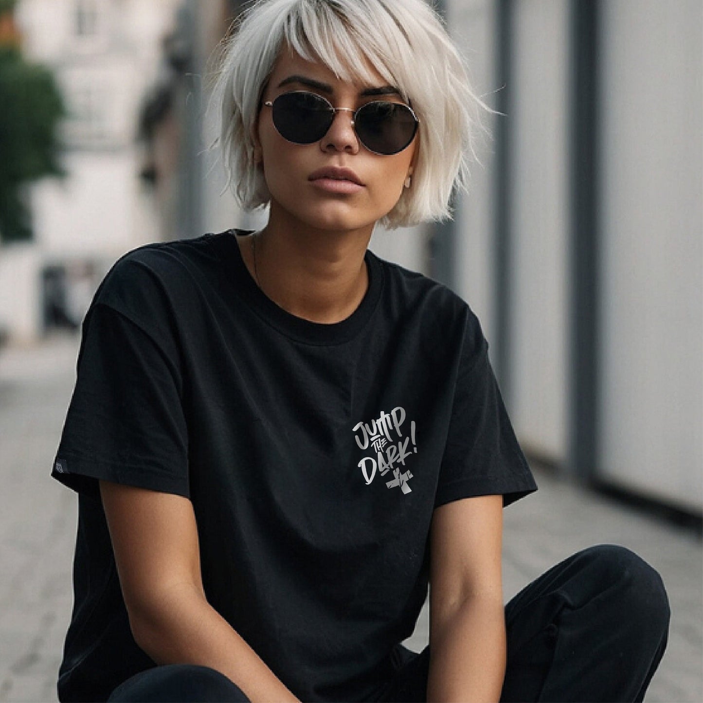 Black Heavy Cotton Tshirt with white skull