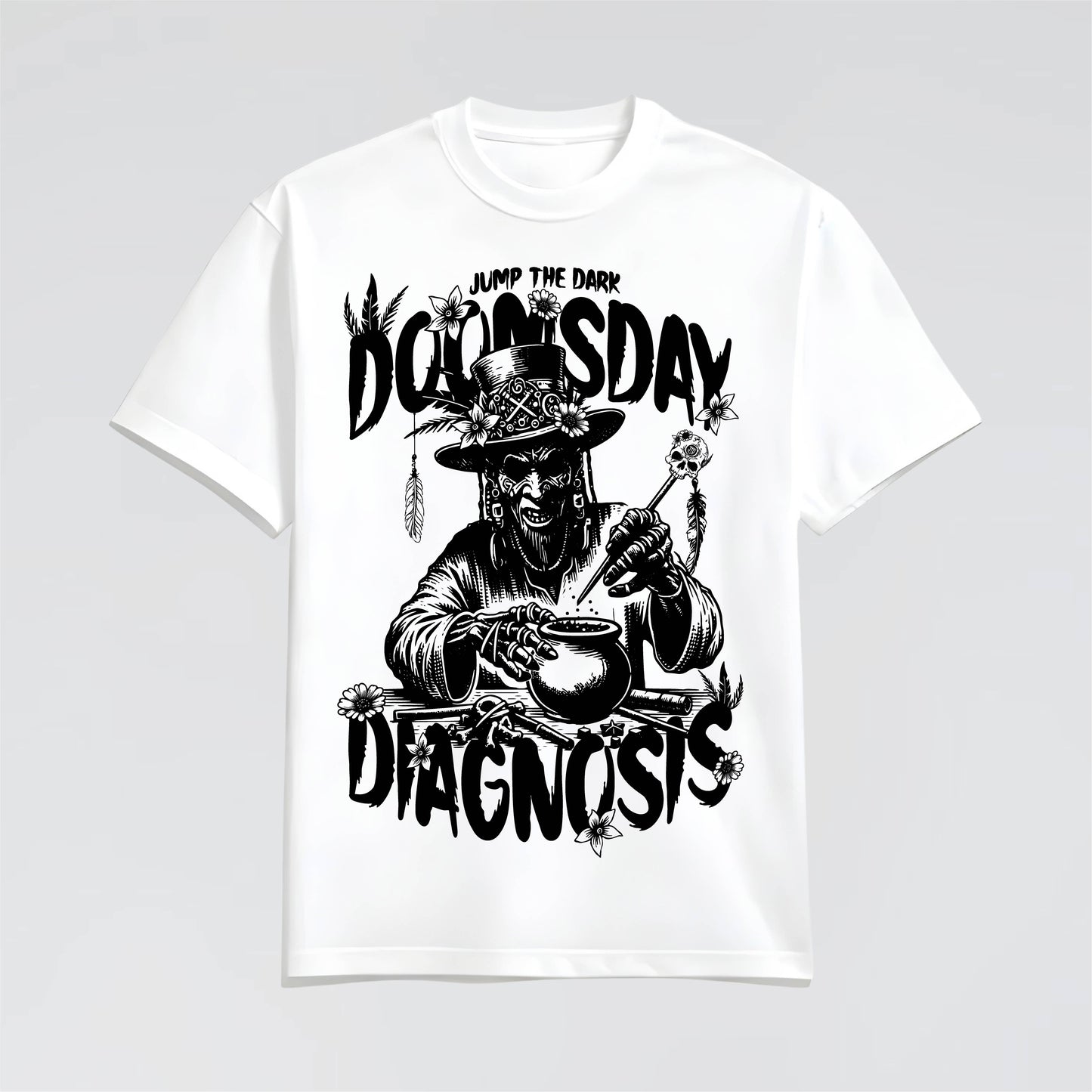 Doomsday White Graphic streetwear T-Shirt for Men and Women by Jump the Dark.