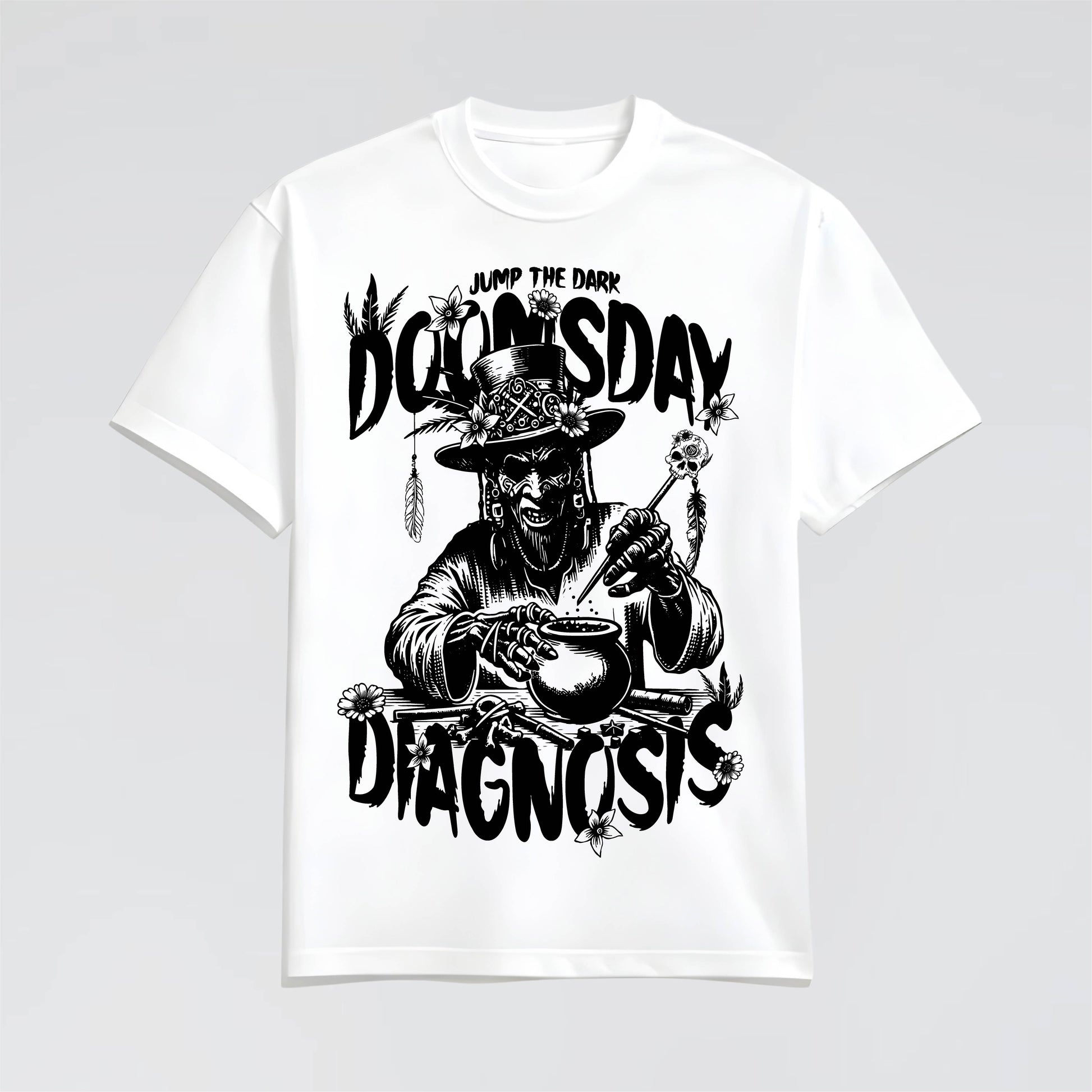 Doomsday White Graphic streetwear T-Shirt for Men and Women by Jump the Dark.