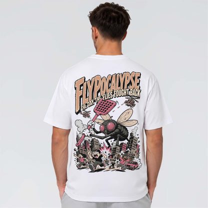 Flypocalypse white heavyweight graphic T-shirt with oversized illustrated fly apocalypse back print