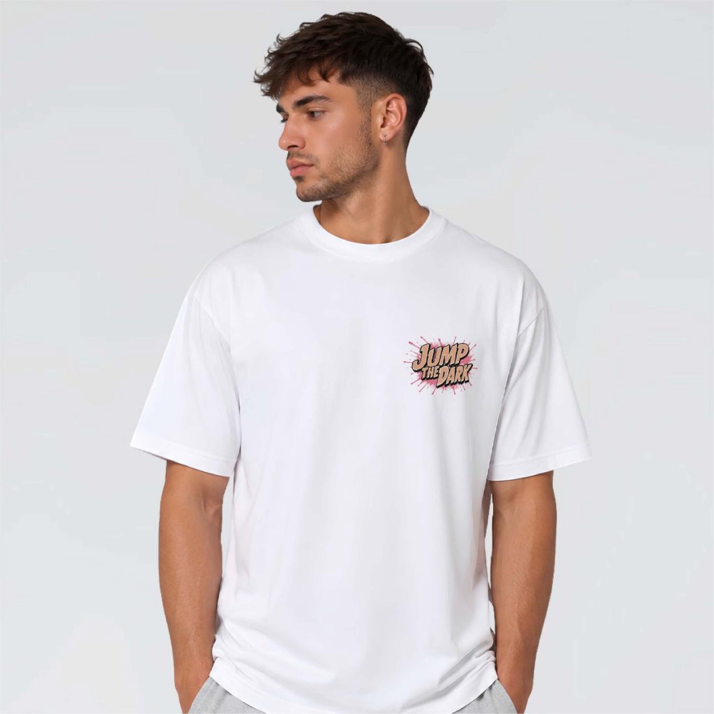 Flypocalypse white heavyweight graphic T-shirt with small Jump the Dark chest print