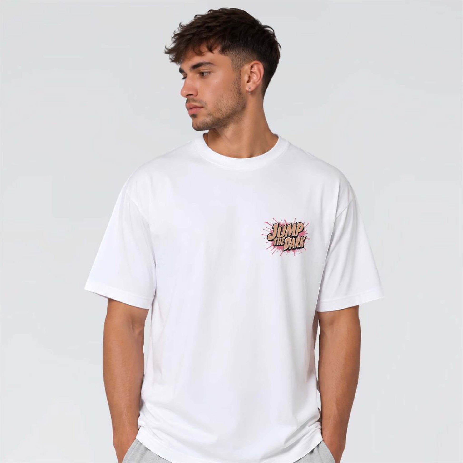 Flypocalypse white heavyweight graphic T-shirt with small Jump the Dark chest print