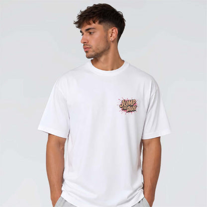 Flypocalypse white heavyweight graphic T-shirt with small Jump the Dark chest print