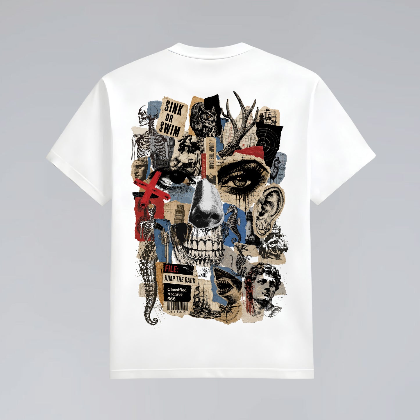 Back flat lay of Human Error abstract graphic streetwear t-shirt.