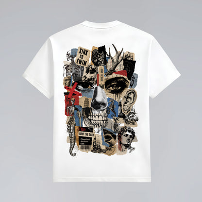 Back flat lay of Human Error abstract graphic streetwear t-shirt.