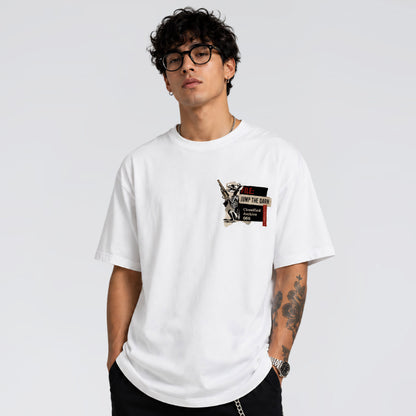 Male model wearing Human Error men’s and women’s graphic t-shirt by Jump the Dark.