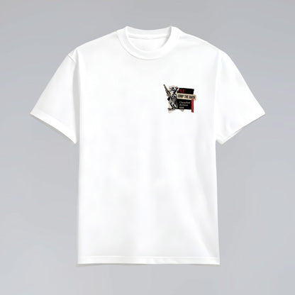 Front flat lay of Human Error heavyweight graphic tee for men and women.