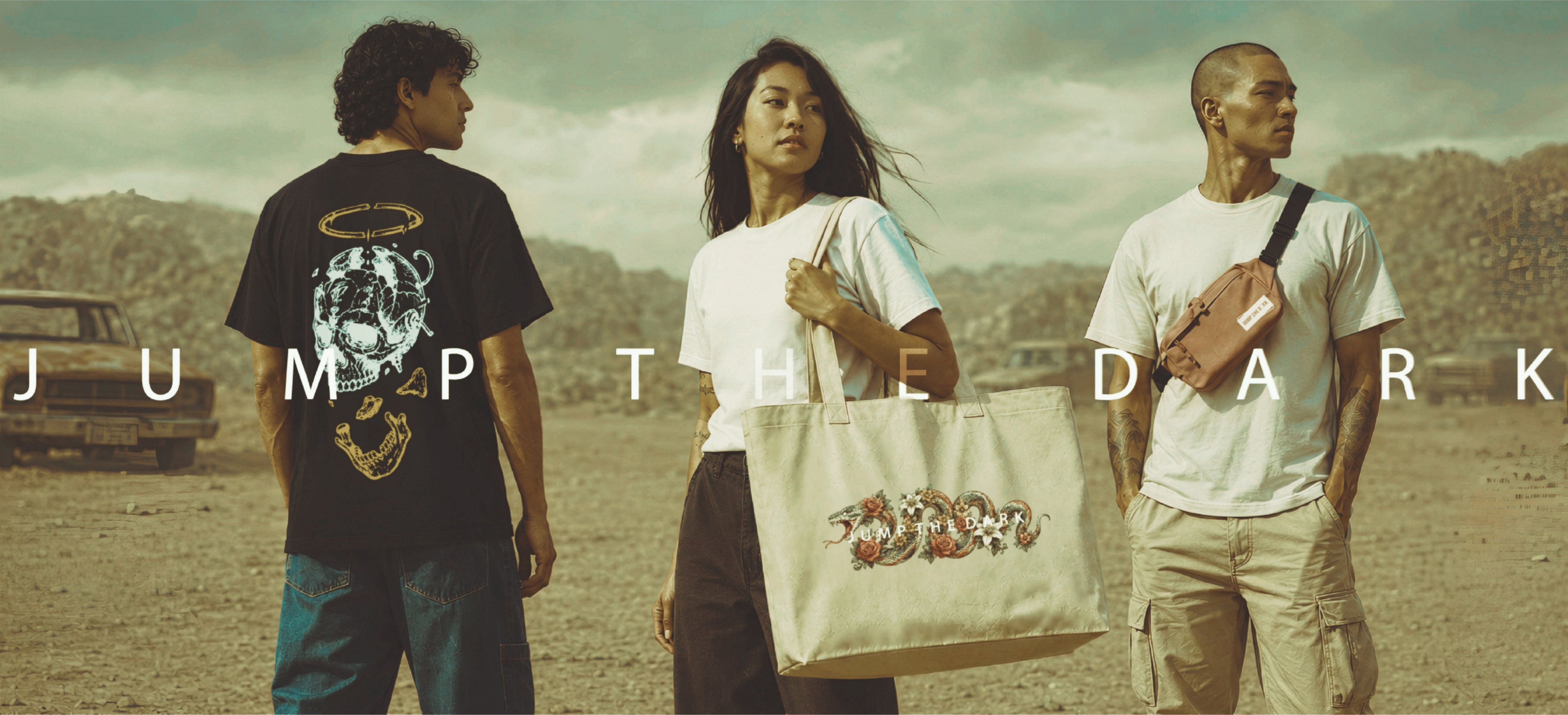Jump The Dark Streetwear Banner featuring models wearing the latest Clothing and accessories release.