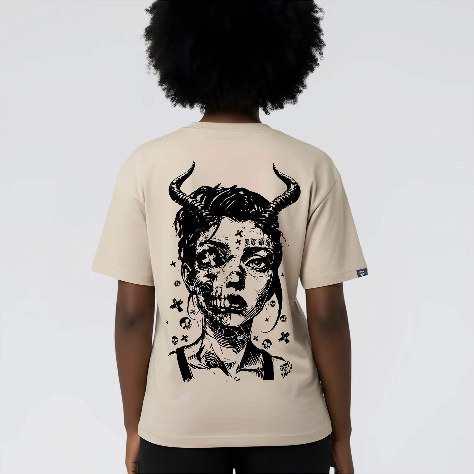 Premium Natural Organic Graphic T-Shirt with bold back Design by Jump The Dark.