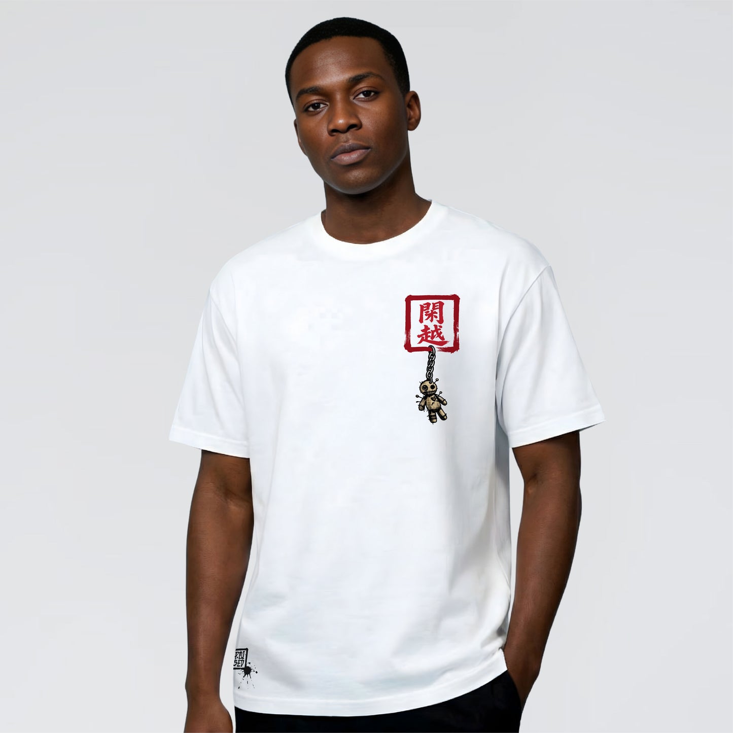 Poised 2.0 white heavy graphic t-shirt front view unisex UK streetwear design
