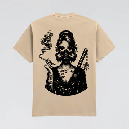 Tan Colour Graphic Tee with Elegant dystopian style by Jump The Dark.