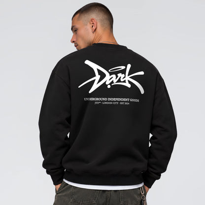Signature black sweatshirt with oversized Dark logo and Underground Independent Goods back print